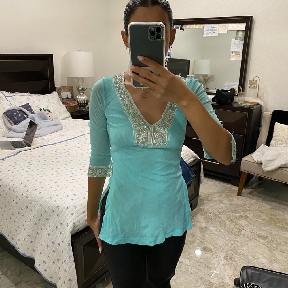 Zara Turquoise Embroidered Women's Tunic